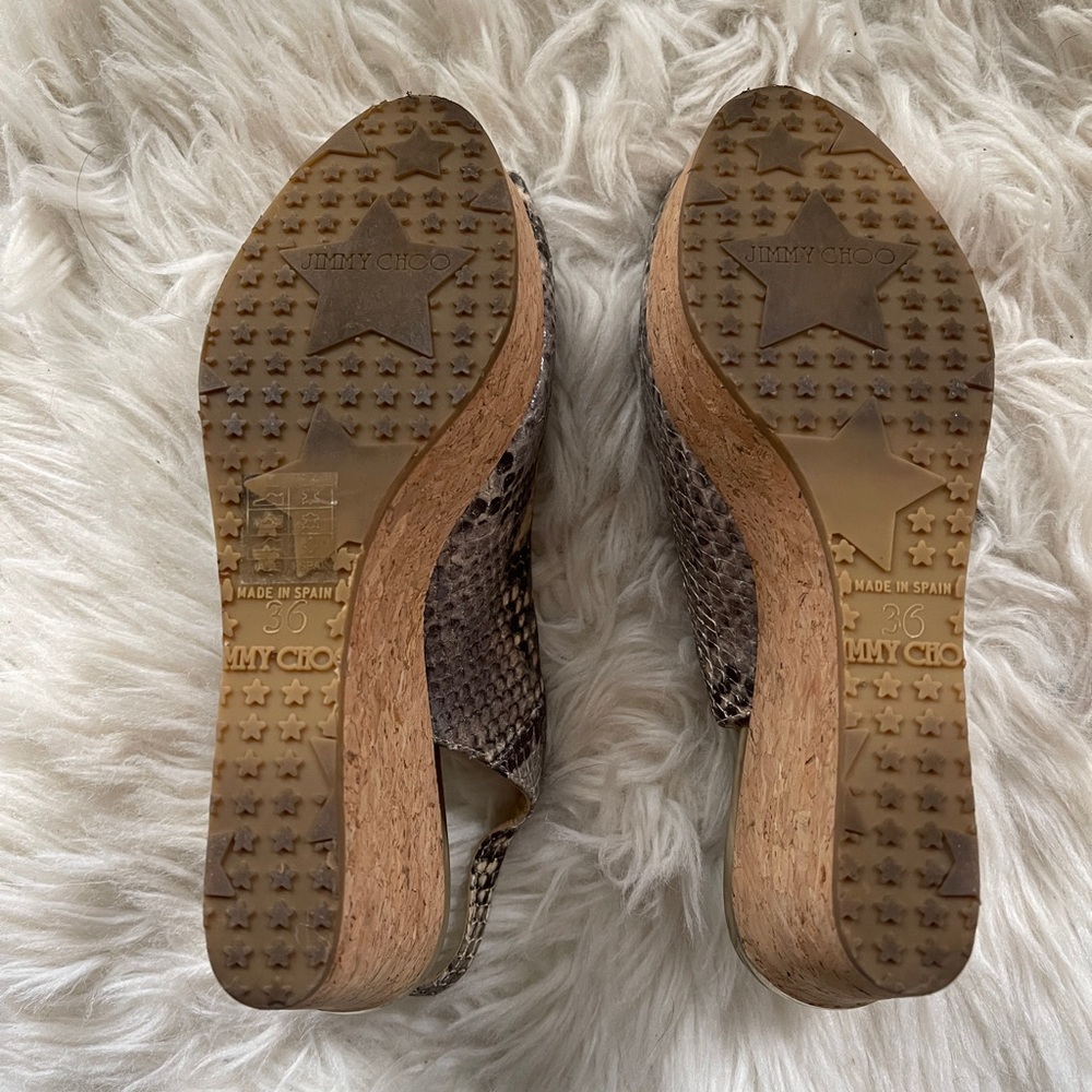 Jimmy Choo Python Snake Print Wedge Cork Strap Sa… - image 5